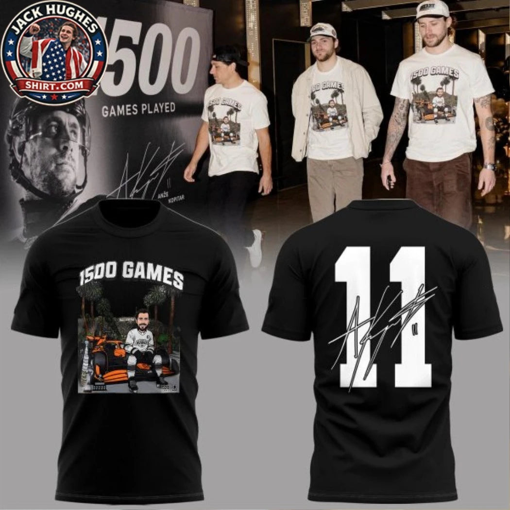 Anze Kopitar 1500 Games For Los Angeles Kings Logo Two Sided Shirt