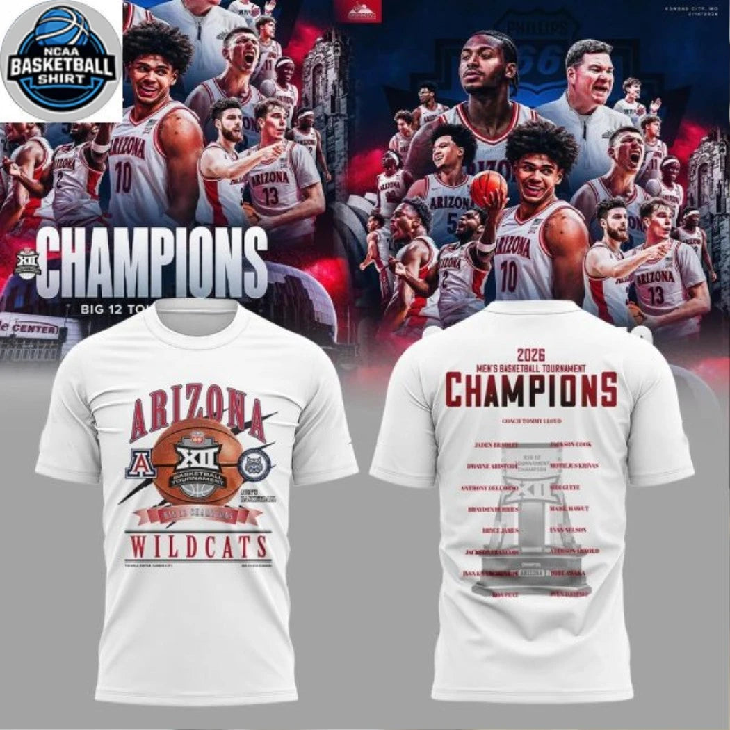 Arizona Wildcats Big 12 Men’s Basketball Tournament Championship 2026 Locker Room Trophy Hoodie T-Shirt