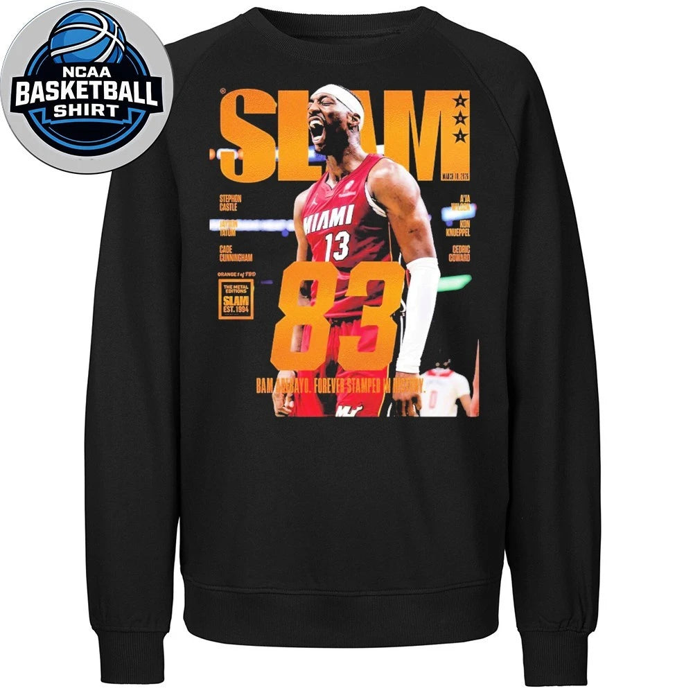 Bam Adebayo Miami Heat On The Cover Of SLAM 261 83 Points Forever Stamped In History Orange Metal Shirt