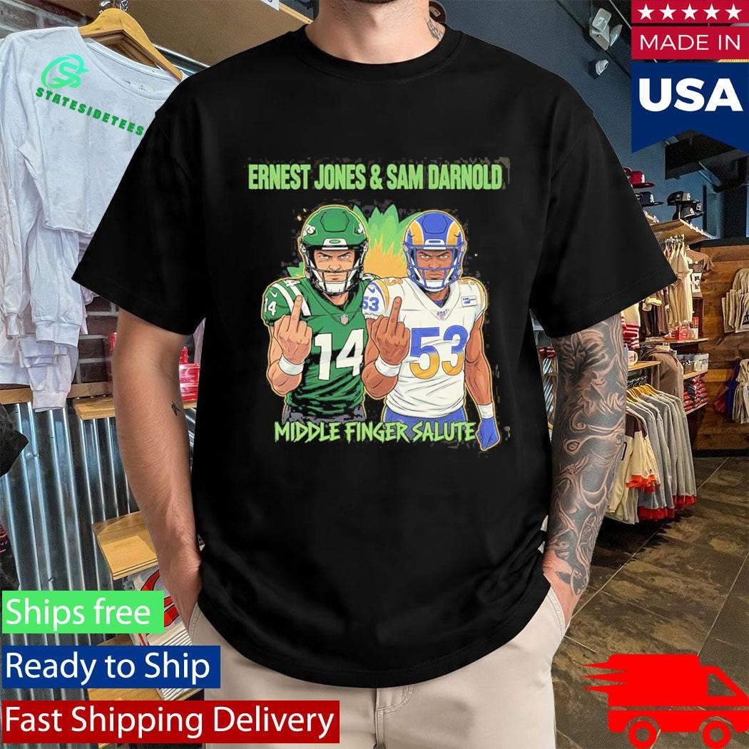Ernest Jones & Sam Darnold Middle Finger Salute Graphic Design T-Shirt