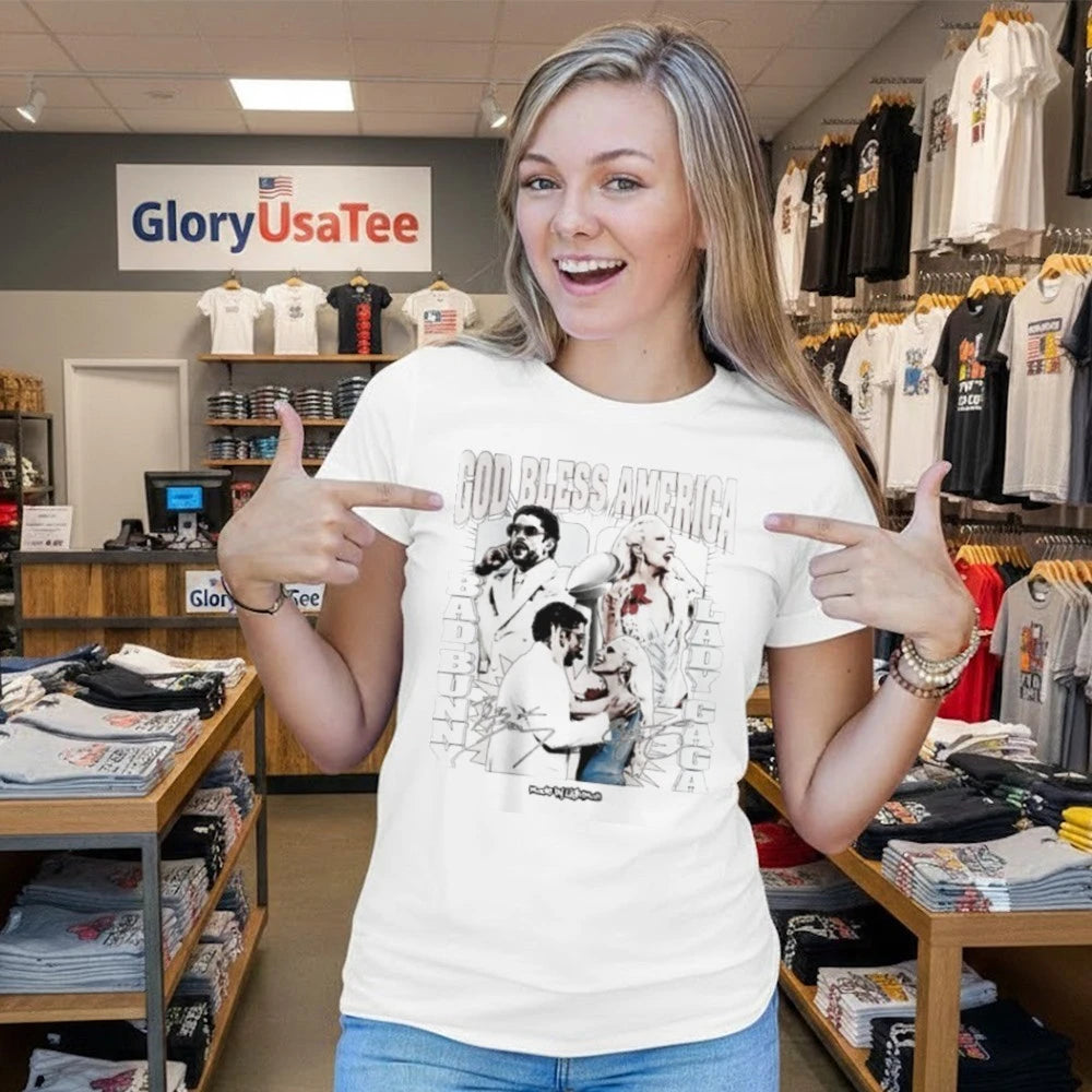God Bless America Bad Bunny Lady Gaga Made by Lightworm T-Shirt
