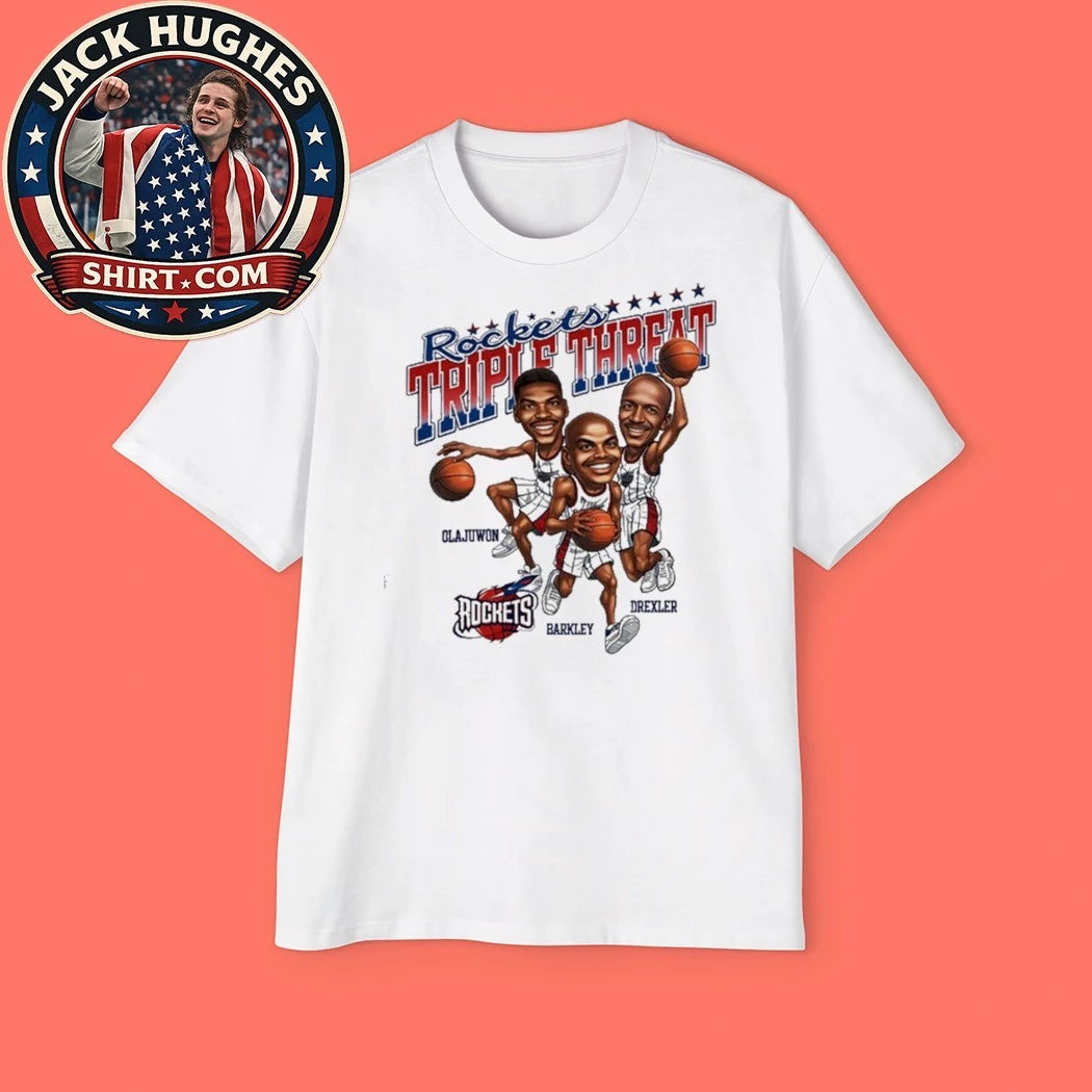 Hakeem Olajuwon Charles Barkley Clyde Drexler Houston Rockets Triple Threat Vintage Shirt