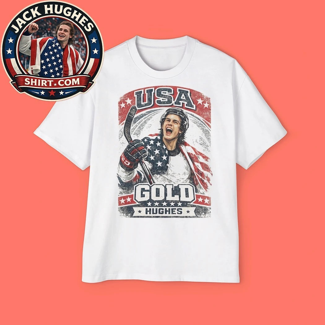Jack Hughes Usa Gold Hockey Retro Trending Shirt