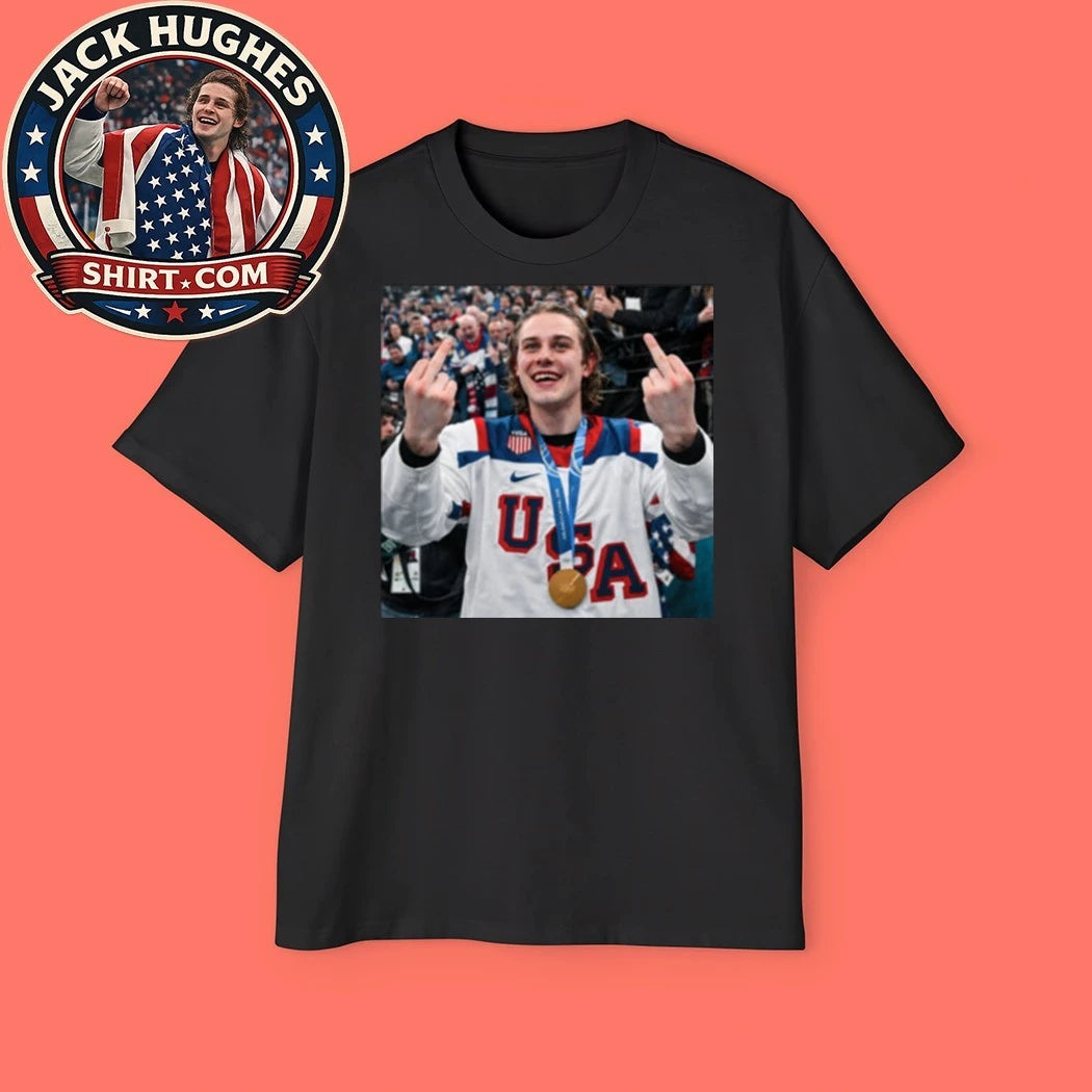 Jack Hughes celebrates after winning the gold medal at the 2026 Winter Olympics New T-Shirt