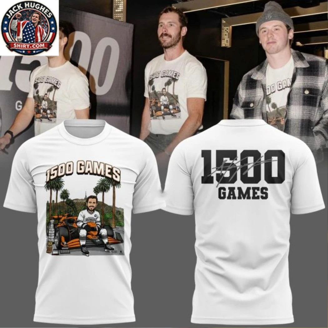 Los Angeles Kings Anze Kopitar 1500 Game Played Logo Two Sided Graphic T-Shirt