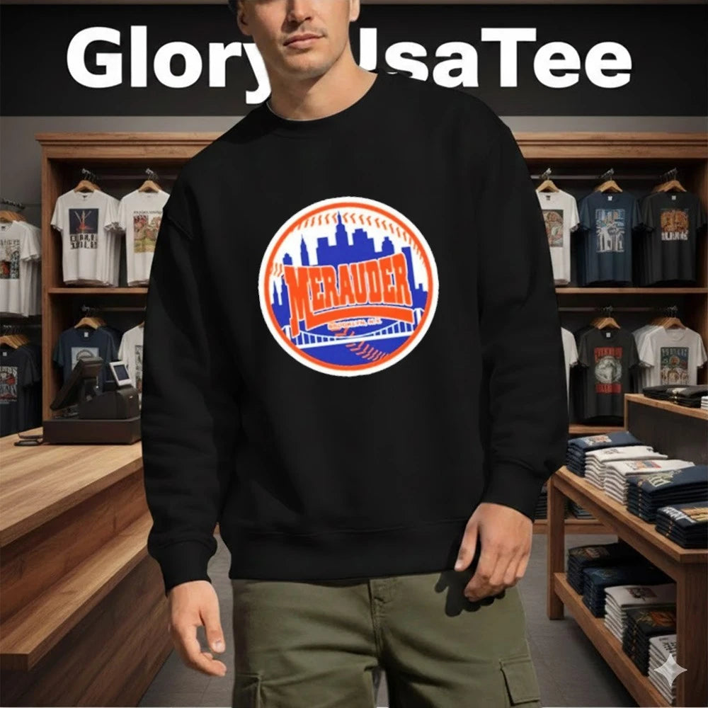 Merauder New York Mets Baseball Logo Skyline T-Shirt