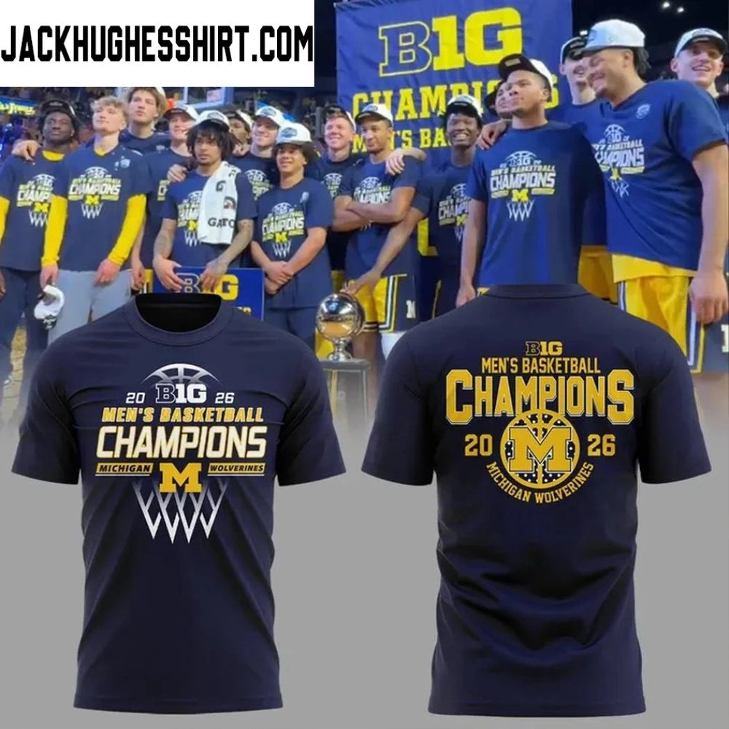 Michigan Wolverines 2026 Big Ten Men’s Basketball Regular Season Champions Special Logo Two Sided Graphic T-Shirt