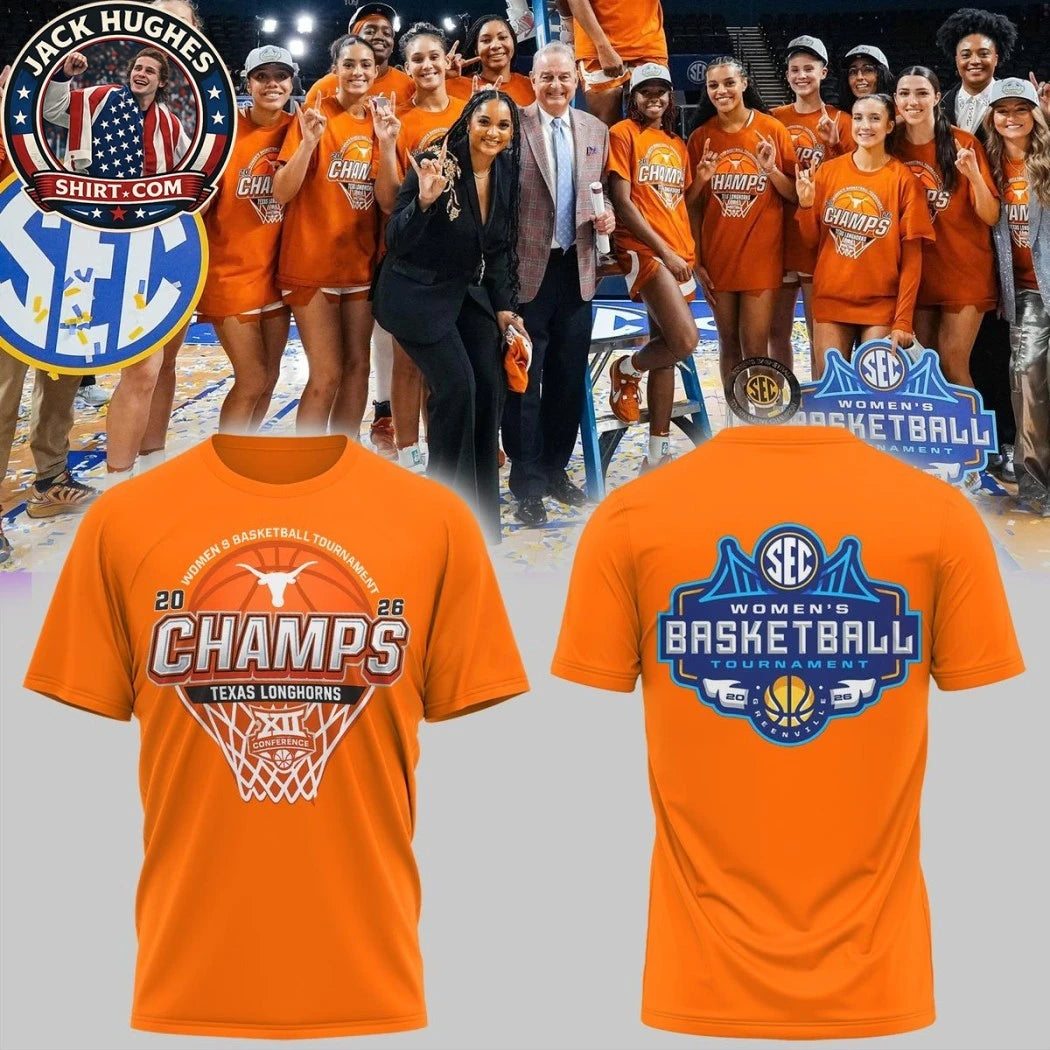 Nice Texas Longhorns x SEC Tournament Champions 2026 Celebration Logo Two Sided Hoodie T-Shirt