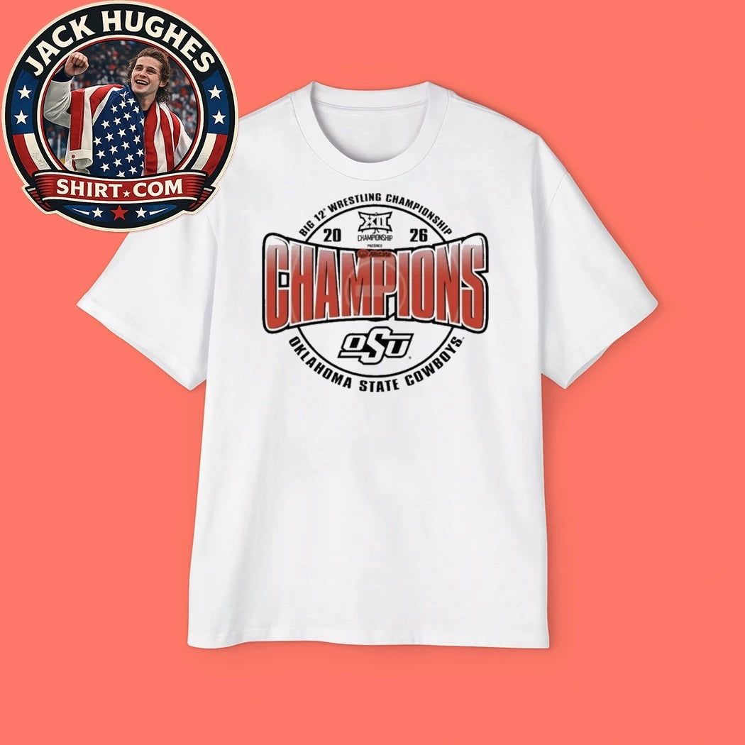 Oklahoma State Cowboys Orange Blue 84 2026 Big 12 Wrestling Champions Logo T-Shirt