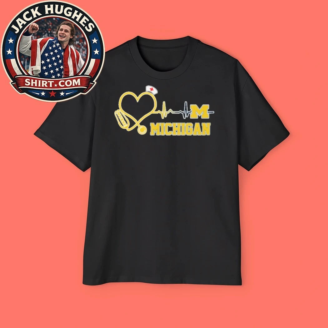 Original University Of Michigan Nurses Stethoscope Heartbeat Nursing Student Shirt