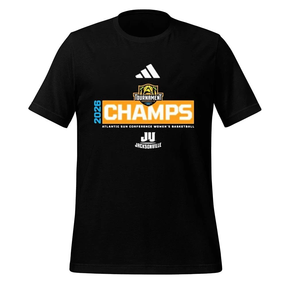 Jacksonville Dolphins 2026 Champions Atlantic Sun Conference Womes Basketball Tournament Adidas Black Shirt