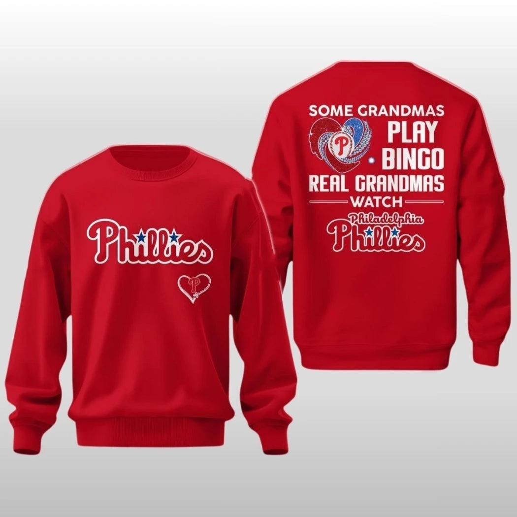 2026 Philadelphia Phillies x Real Grandmas Logo Two Sided Sweatshirt T-Shirt