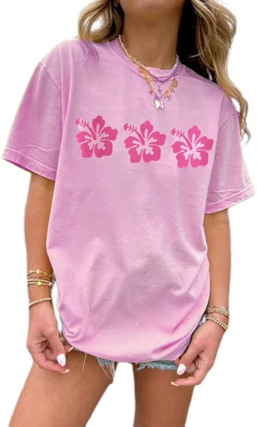 Women Teens Girl Oversized Graphic Shirts Short Sleeve Floral Baggy Tees Y2K Cute Aesthetic Summer Coastal Tops
