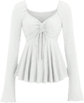 Women's Peplum Tops Long Sleeve Babydoll Shirts Y2k Cute Tie Front Sweetheart Neckline Top