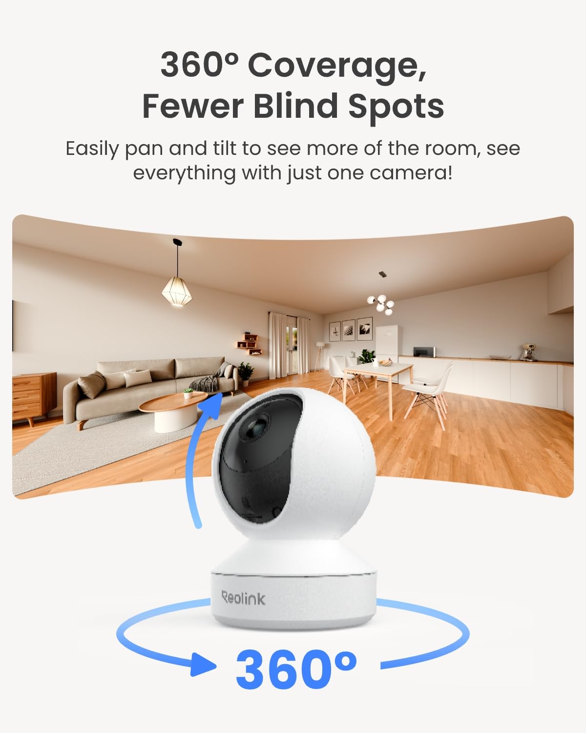 REOLINK 4MP 2K Indoor Camera E1, Plug-in Wireless WiFi 6 Security Camera, 360 Degree Pet Camera with Phone app, Baby Monitor with Person/Pet/Cry Detection, Night Vision, 2-Way Talk, Local Storage