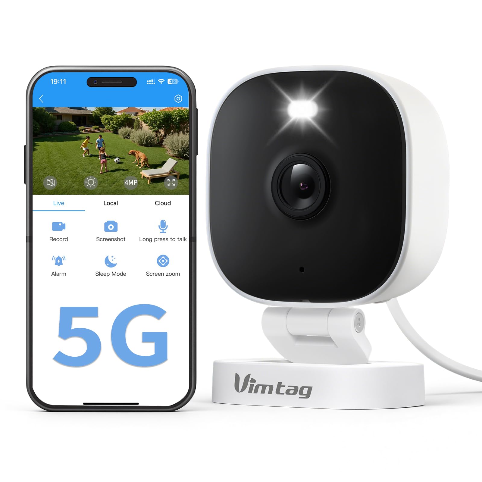 VIMTAG Security Camera Outdoor Indoor, 2.5K Cameras for Home Security Pet/Dog, Color Night Vision, Baby Monitor, Motion Activated Spotlight/Siren, IP66,2-Way Audio, Cloud/512G TF Card Storage,Plug-in