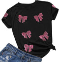Womens Bow Shirt Coquette Aesthetic Shirts Cute Sequin Graphic Tees Trendy Pink Bow Ribbon Short Sleeve Tee Tops