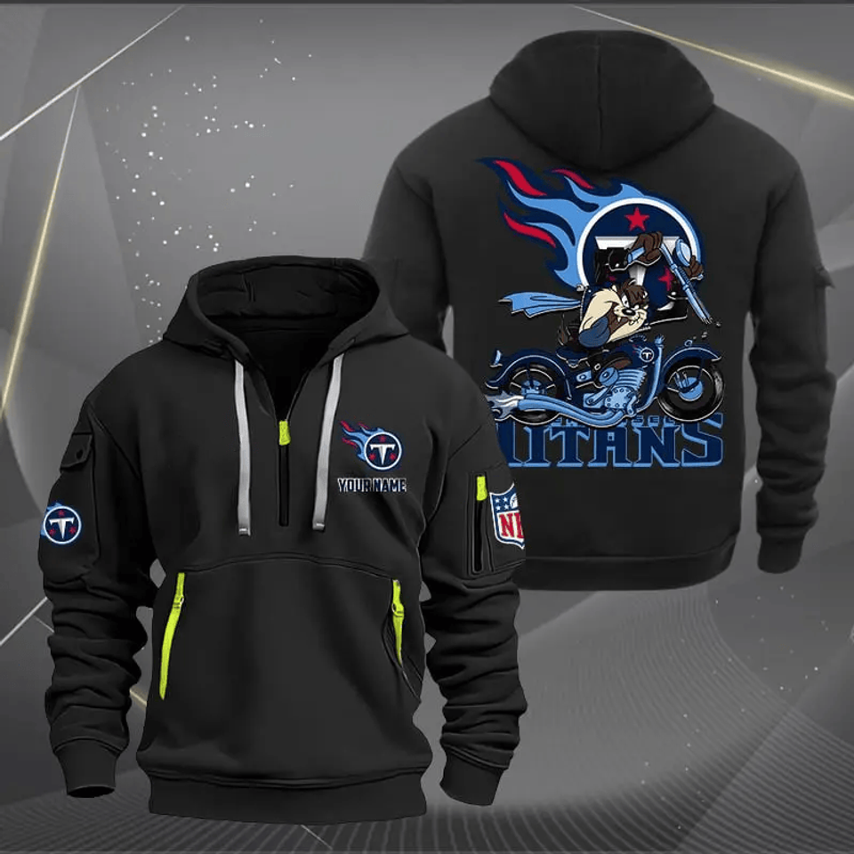 Tennessee Titans Quarter Zip Hoodie Biker Taz Custom Name Gift For Fan