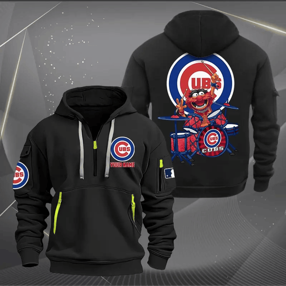 Chicago Cub Baseball Team Quarter Zip Hoodie Rocking Drummer Custom Name Fan Gift