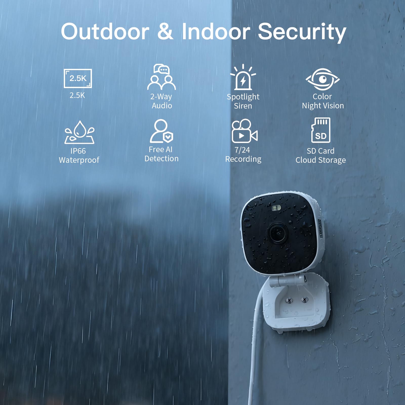 VIMTAG 2.5K Cameras for Home Security Outdoor/Indoor, Color Night Vision Security Camera for Baby/Pet/Dog/Nanny, Light/Siren, Motion Detection, 2-Way Audio, Work with Alexa, Cloud/Card Storage, 2Pcs