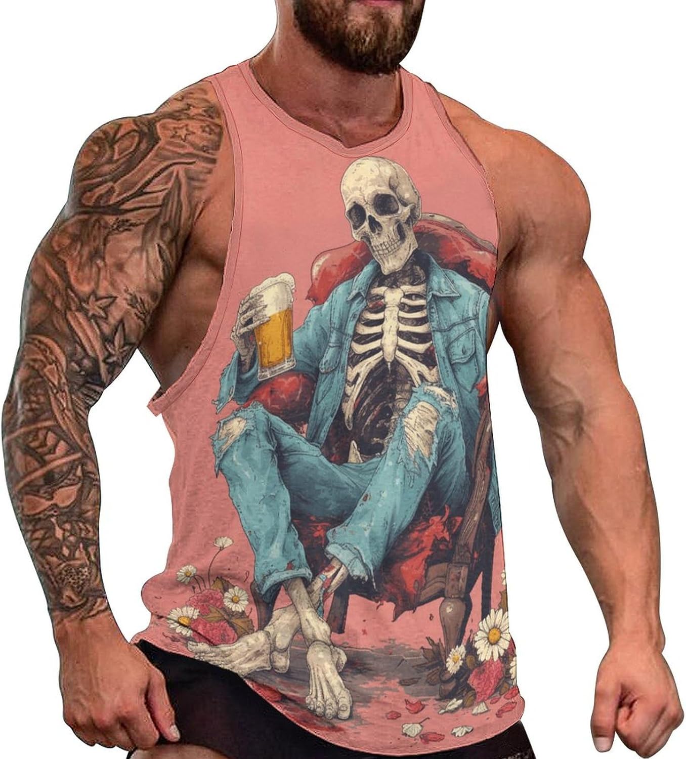 Graphic Tank Tops for Men Novelty Skull Print Tank Tops for Men Casual Sleeveless Cotton Shirts for Men Big and Tall Workout Tees for Men Quick Dry Gym Shirts 2XL