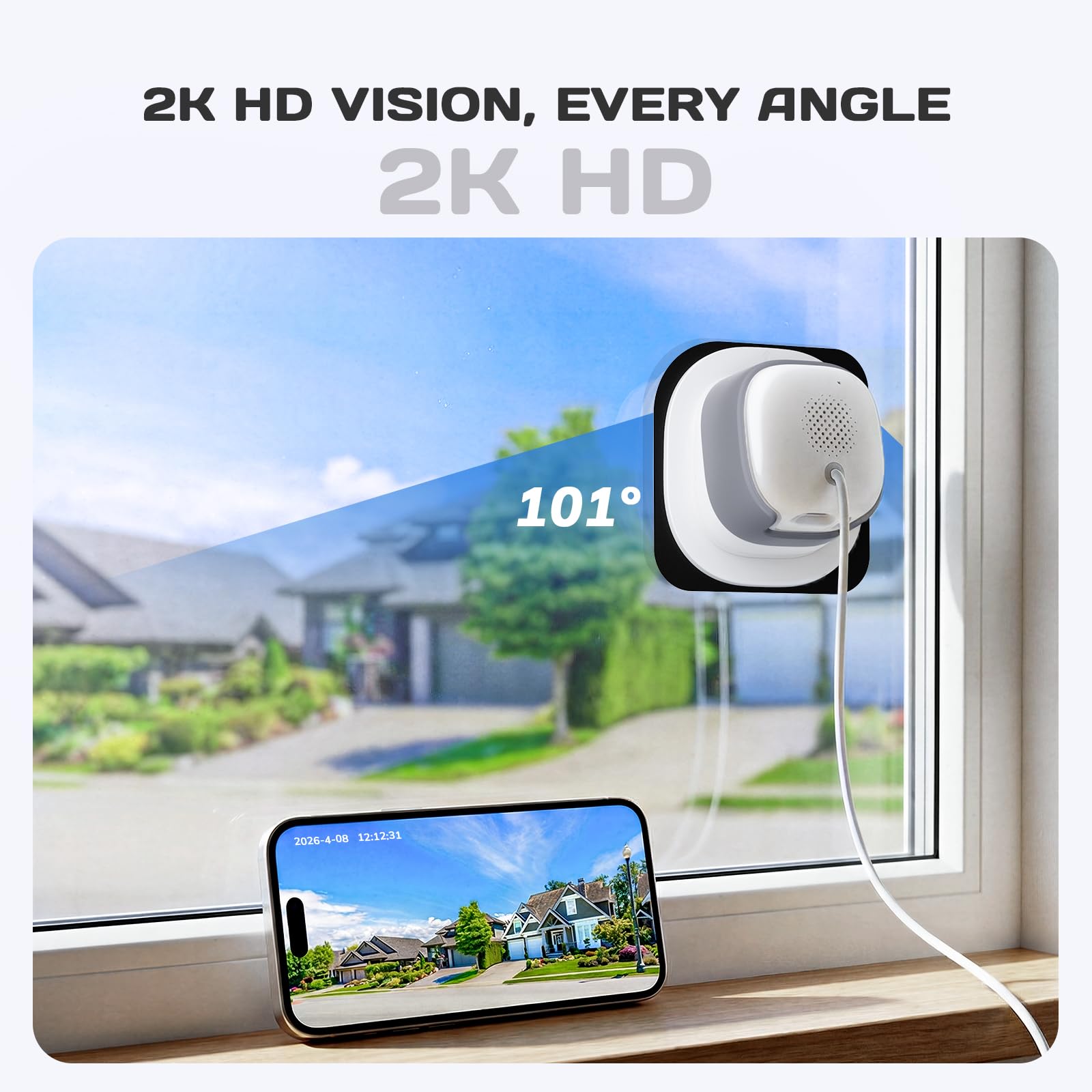 VIMTAG 2.5K Cameras for Home Security Outdoor/Indoor, Color Night Vision Security Camera for Baby/Pet/Dog/Nanny, Light/Siren, Motion Detection, 2-Way Audio, Work with Alexa, Cloud/Card Storage, 2Pcs