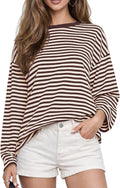 Women Oversized Striped Long Sleeve T Shirt Fashion 2026 Crewneck Casual Fall Spring Tops Y2K Clothes