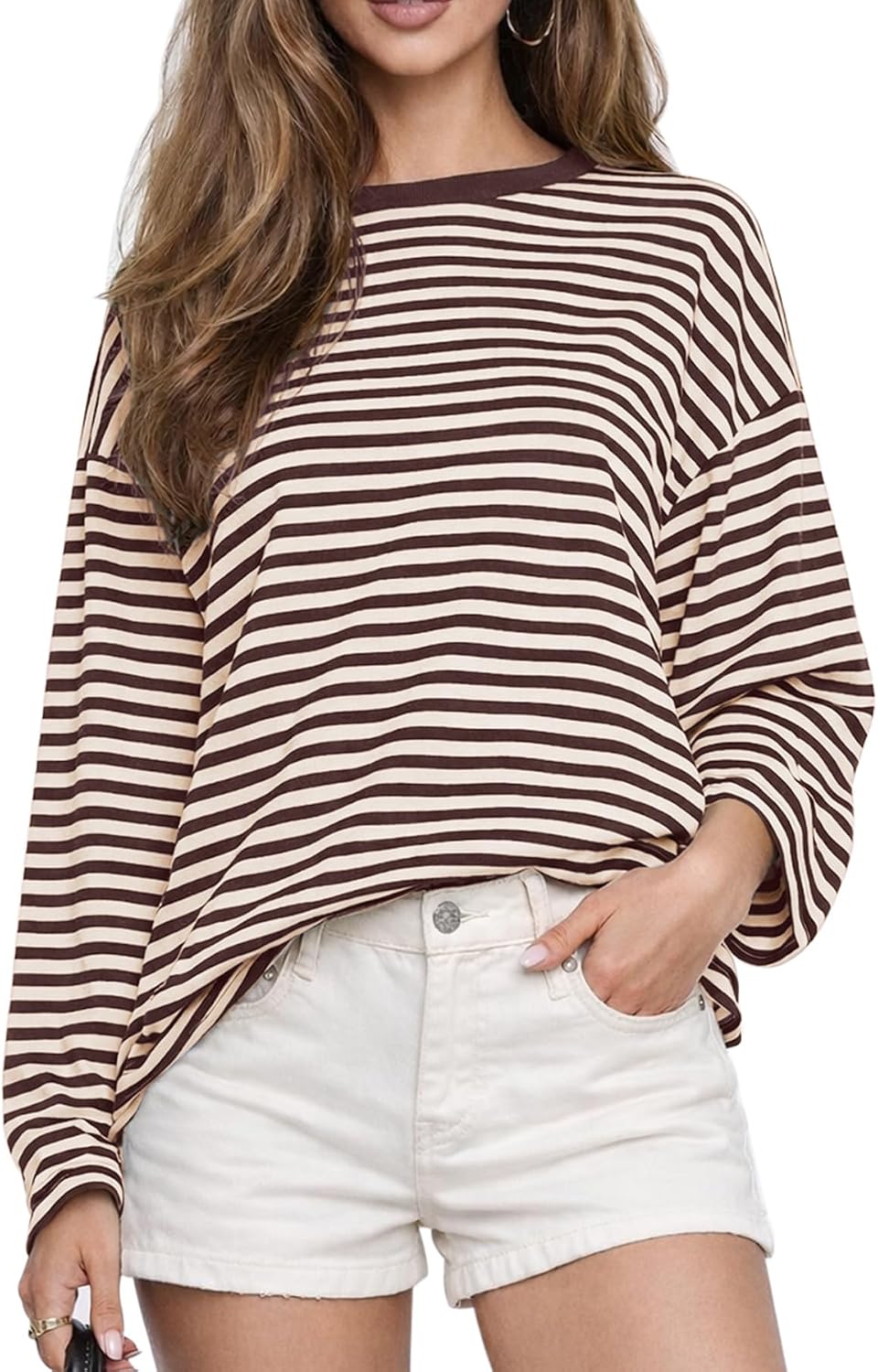Women Oversized Striped Long Sleeve T Shirt Fashion 2026 Crewneck Casual Fall Spring Tops Y2K Clothes