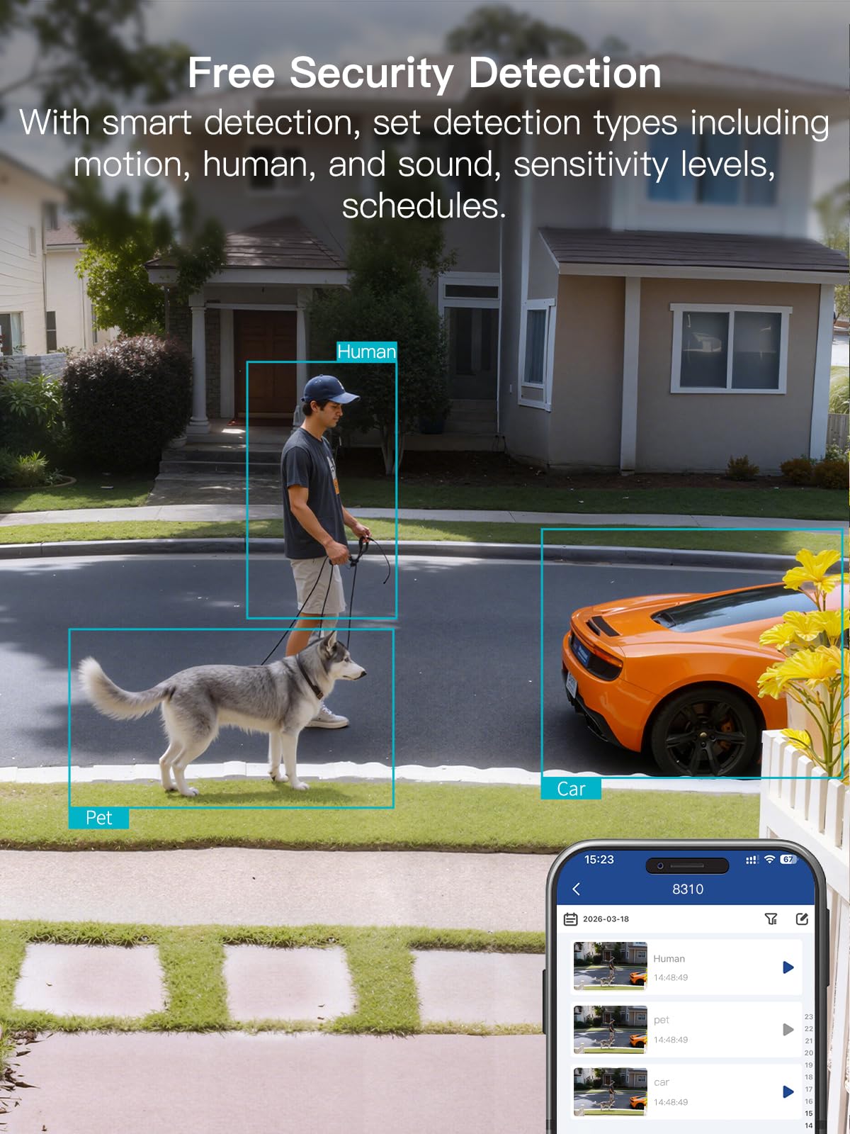 VIMTAG Security Camera Outdoor Indoor, 2.5K Cameras for Home Security Pet/Dog, Color Night Vision, Baby Monitor, Motion Activated Spotlight/Siren, IP66,2-Way Audio, Cloud/512G TF Card Storage,Plug-in