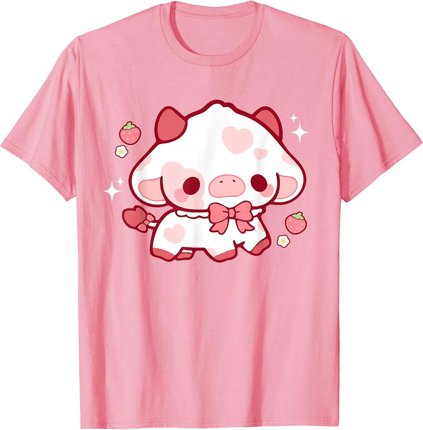 Kawaii Cow Strawberry Cute Aesthetic Anime Girls Teens Kids T-Shirt