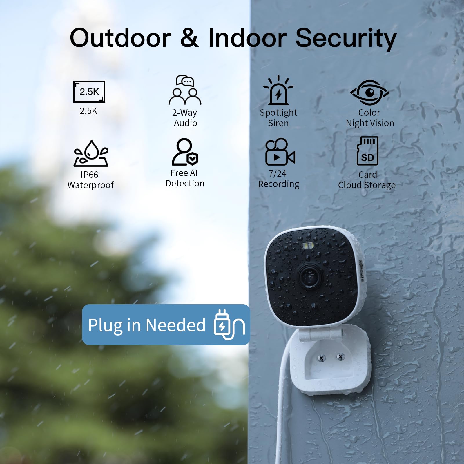 VIMTAG 2.5K Cameras for Home Security Outdoor/Indoor, Color Night Vision Security Camera for Baby/Pet/Dog/Nanny, Light/Siren, Motion Detection, 2-Way Audio, Work with Alexa, Cloud/Card Storage, 2Pcs