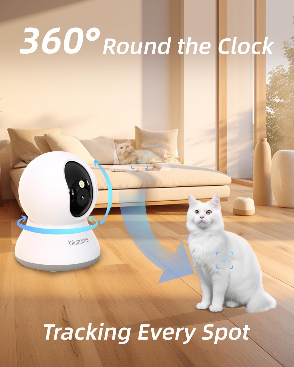 blurams 5G Cameras for Home Security, 2K Pet Camera with Phone App, 360° PTZ Indoor Camera w/Dual-Band WiFi6, Free Human/Motion/Sound Detection, 2-Way Talk, Night Vision, Compatible with Alexa, 2Pack
