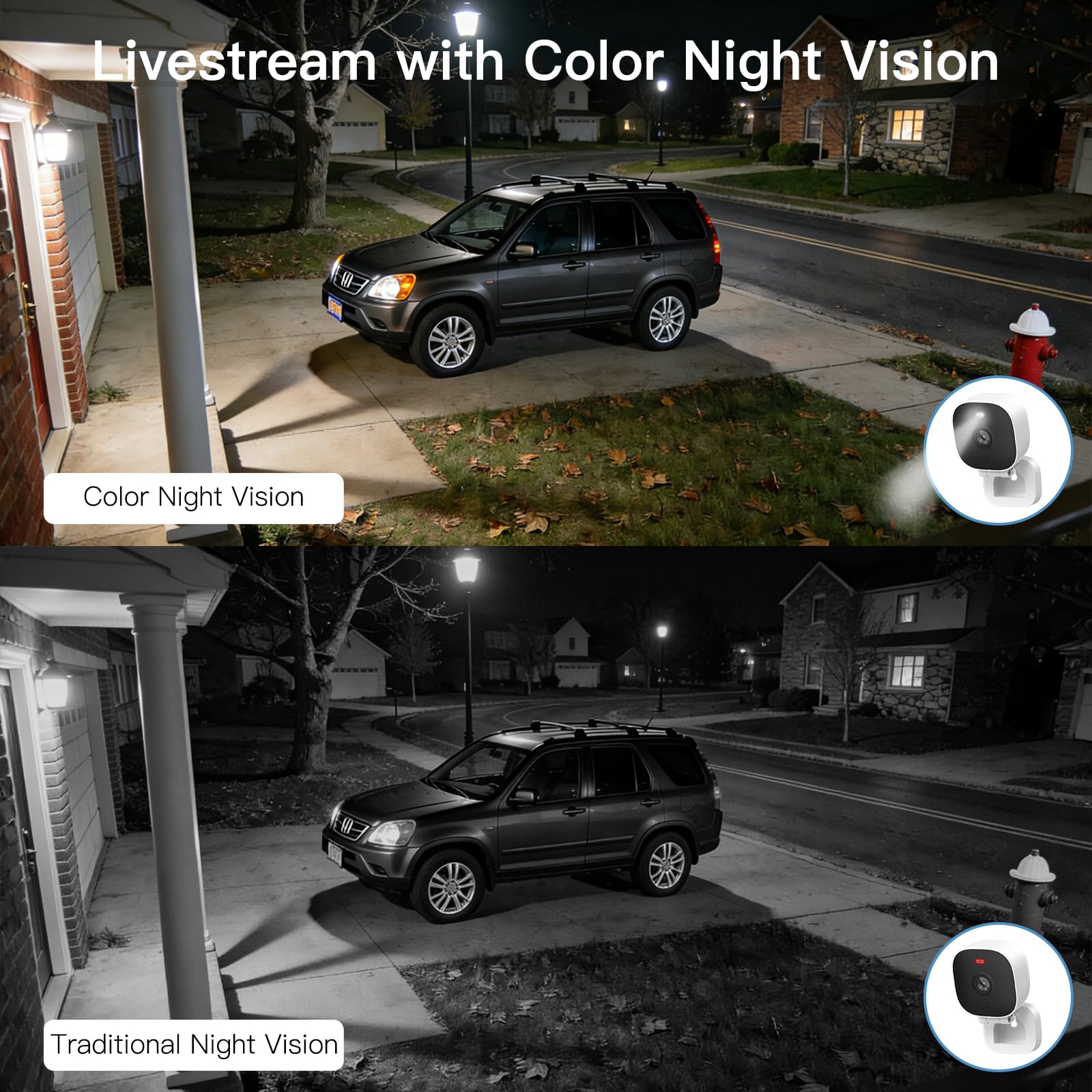 VIMTAG 2.5K Cameras for Home Security Outdoor/Indoor, Color Night Vision Security Camera for Baby/Pet/Dog/Nanny, Light/Siren, Motion Detection, 2-Way Audio, Work with Alexa, Cloud/Card Storage, 2Pcs