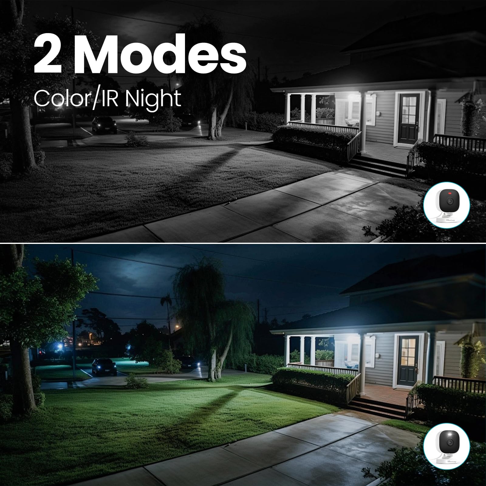 VIMTAG 2.5K Cameras for Home Security Outdoor/Indoor, Color Night Vision Security Camera for Baby/Pet/Dog/Nanny, Light/Siren, Motion Detection, 2-Way Audio, Work with Alexa, Cloud/Card Storage, 2Pcs