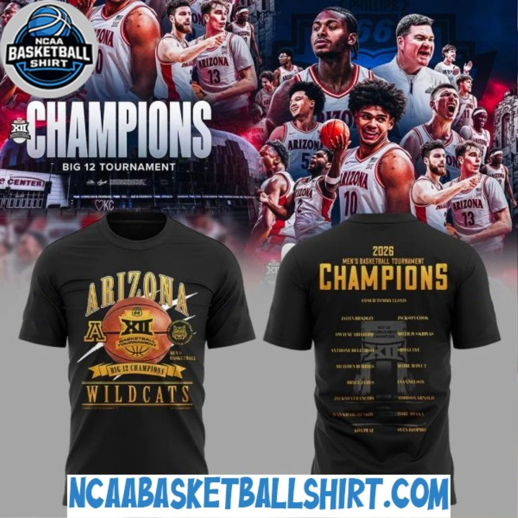 Arizona Wildcats 2026 Big 12 Men’s Basketball Tournament Champions T-Shirt