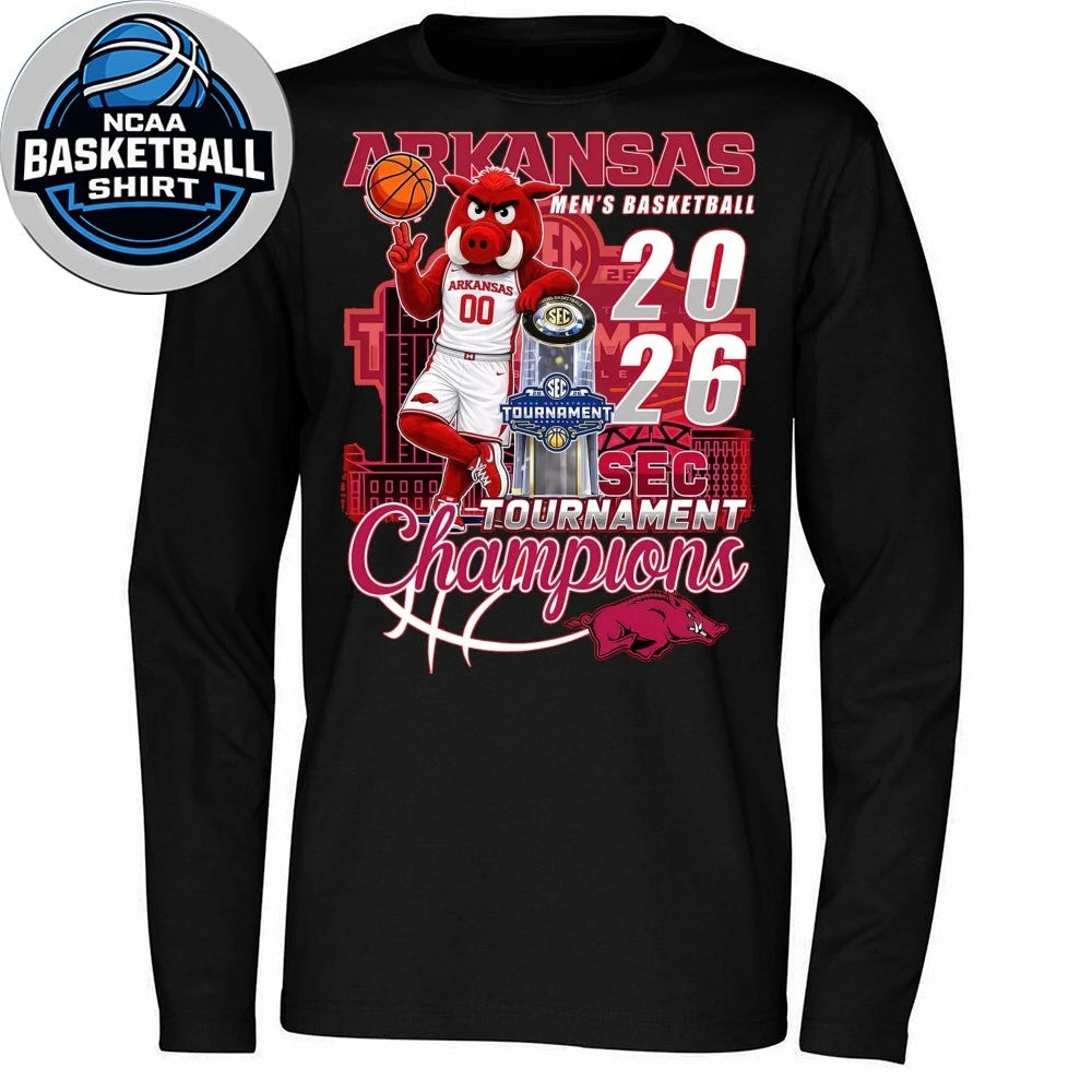 Arkansas Men’s Basketball 2026 Sec Tournament Champions Mascot Shirt