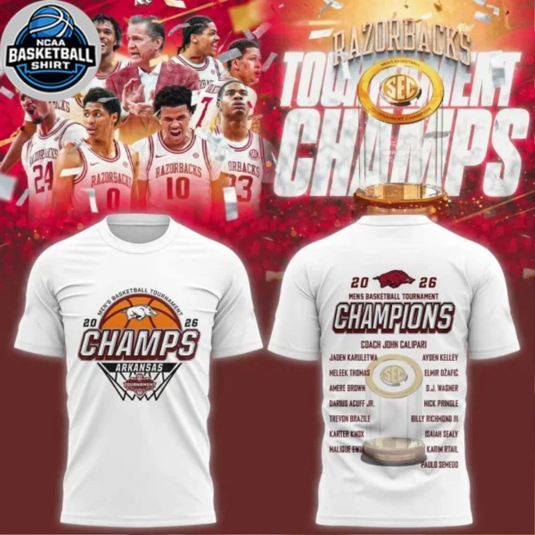 Arkansas Razorbacks SEC Men’s Basketball Tournament Champions 2026 For Fan Shirt