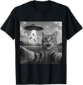 Alien Cat Selfie UFO Gifts Men Teen Boys Graphic Funny Cat T-Shirt