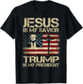 Jesus is My Savior Trump is My President Trump 2024 USA Flag T-Shirt