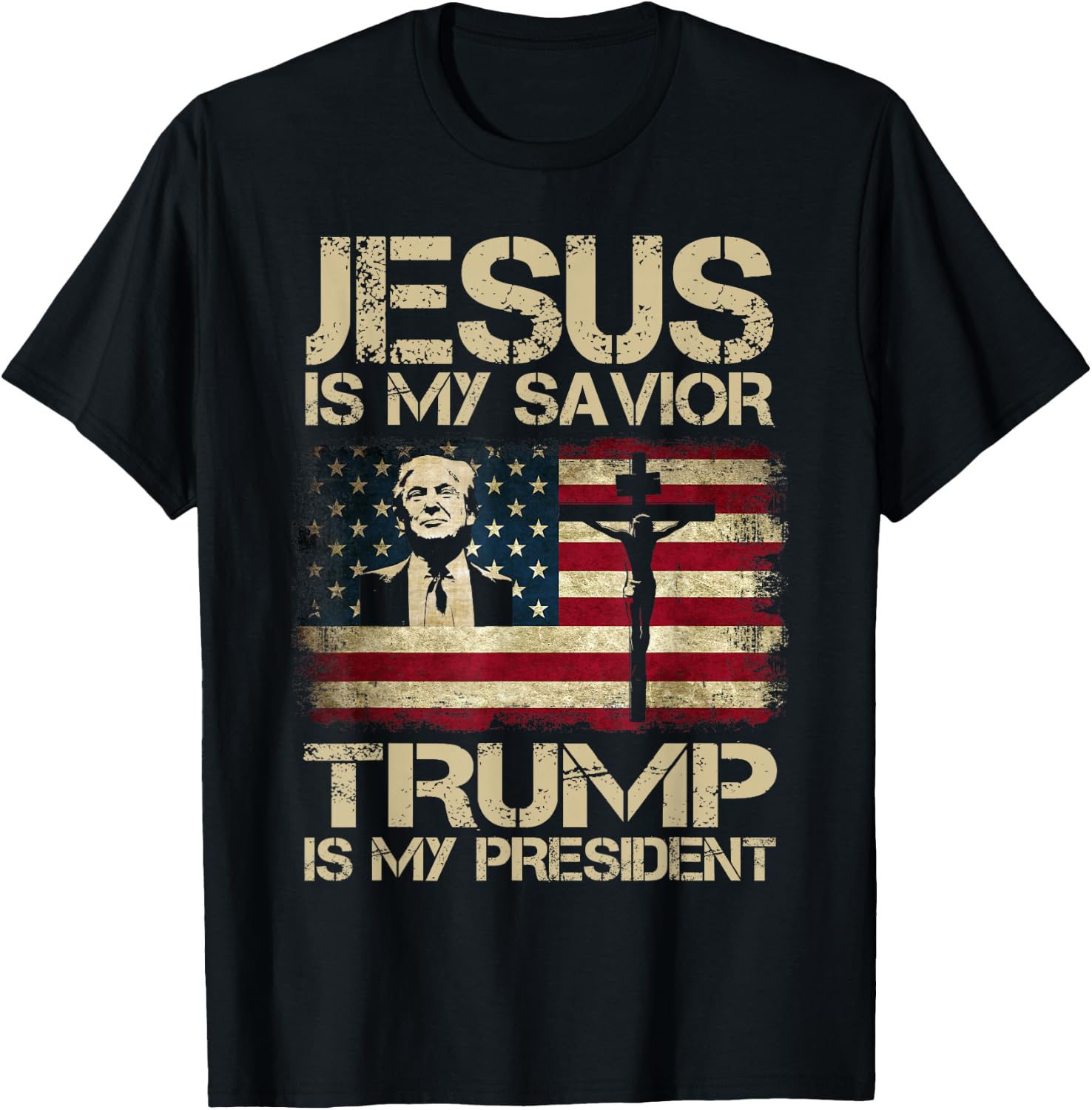 Jesus is My Savior Trump is My President Trump 2024 USA Flag T-Shirt
