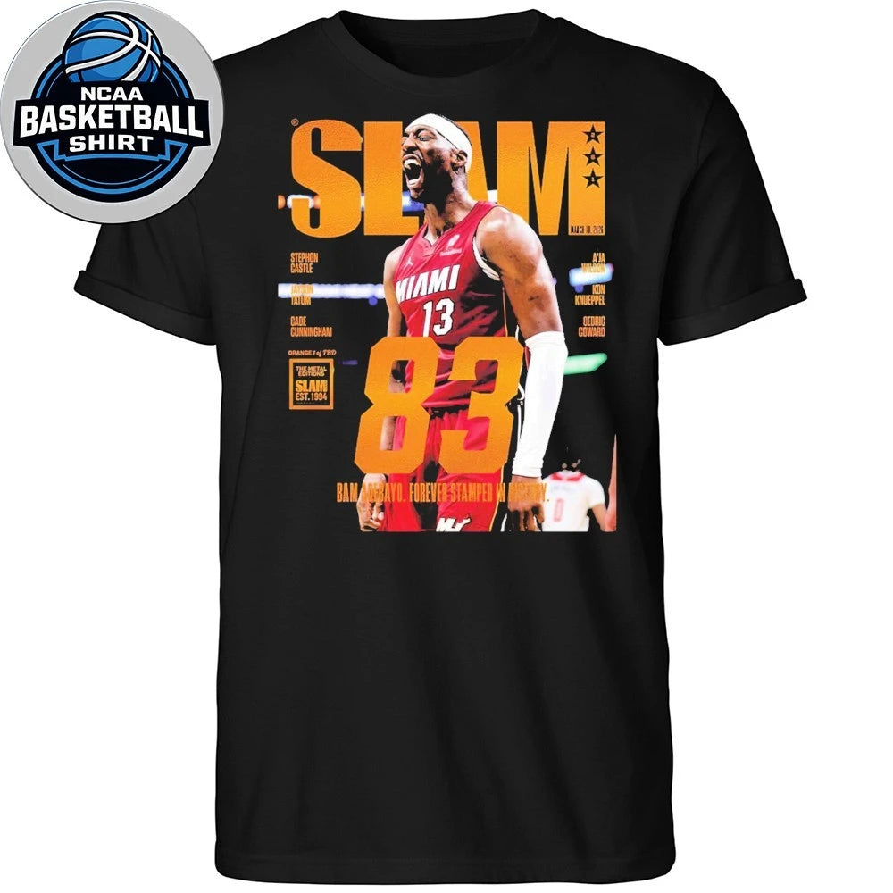 Bam Adebayo Miami Heat On The Cover Of SLAM 261 83 Points Forever Stamped In History Orange Metal Shirt