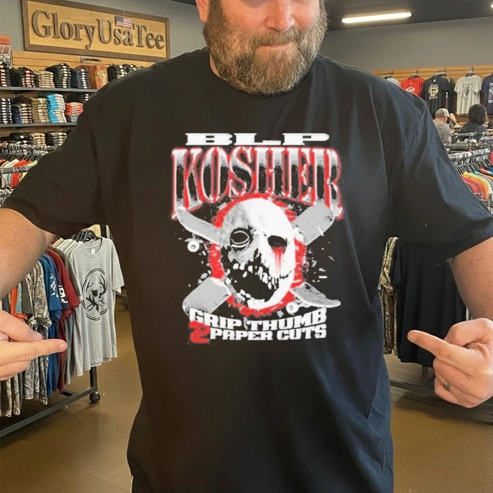 Blp Kosher Merch Store Grip Thumb 2 Paper Cuts Shirt