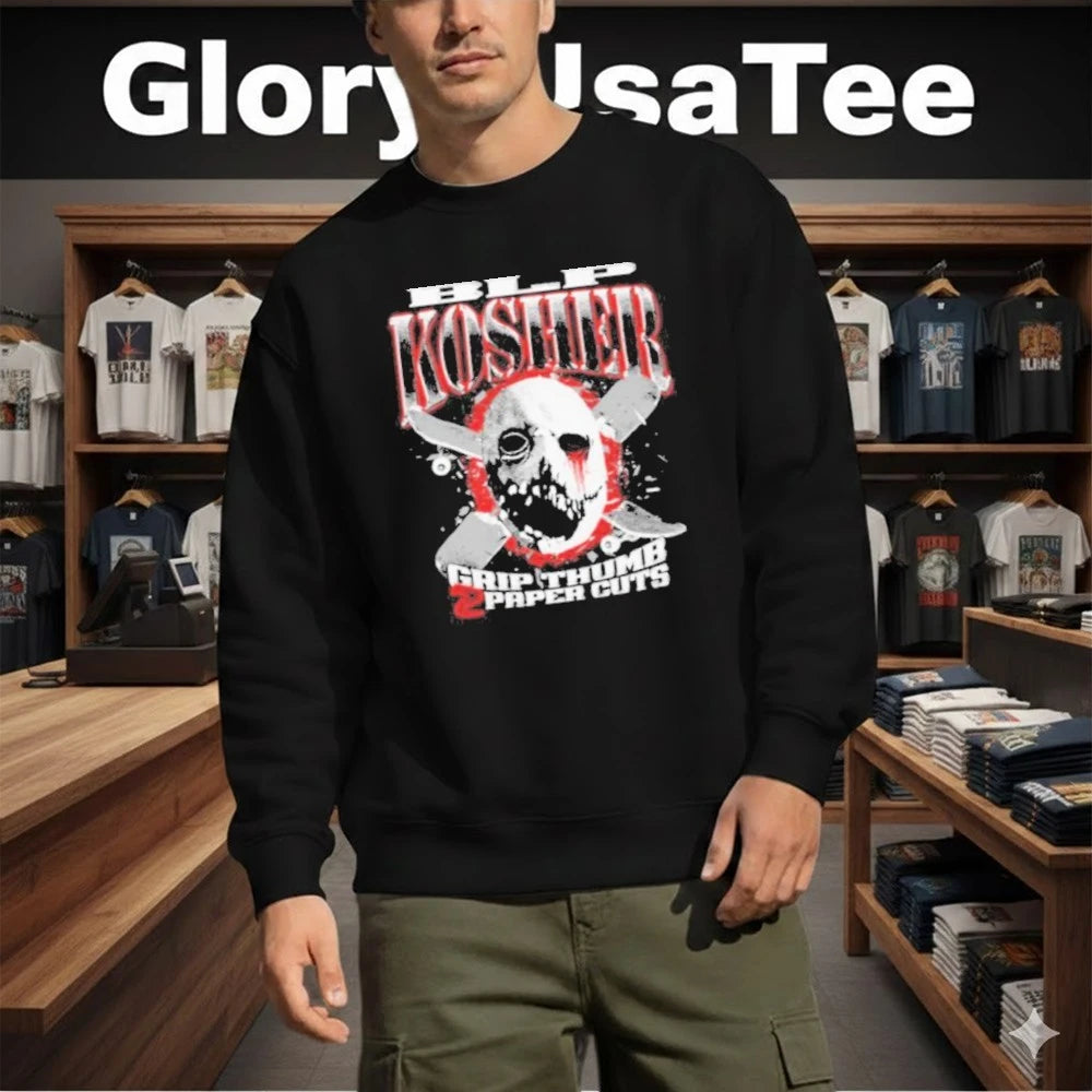 Blp Kosher Merch Store Grip Thumb 2 Paper Cuts Shirt