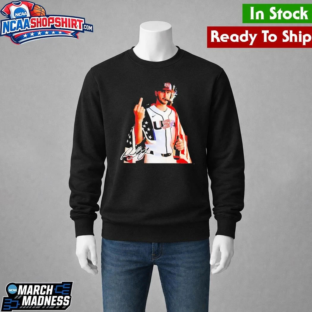 Bold Paul Skenes USA Baseball Smoking And Middle Finger Shirt