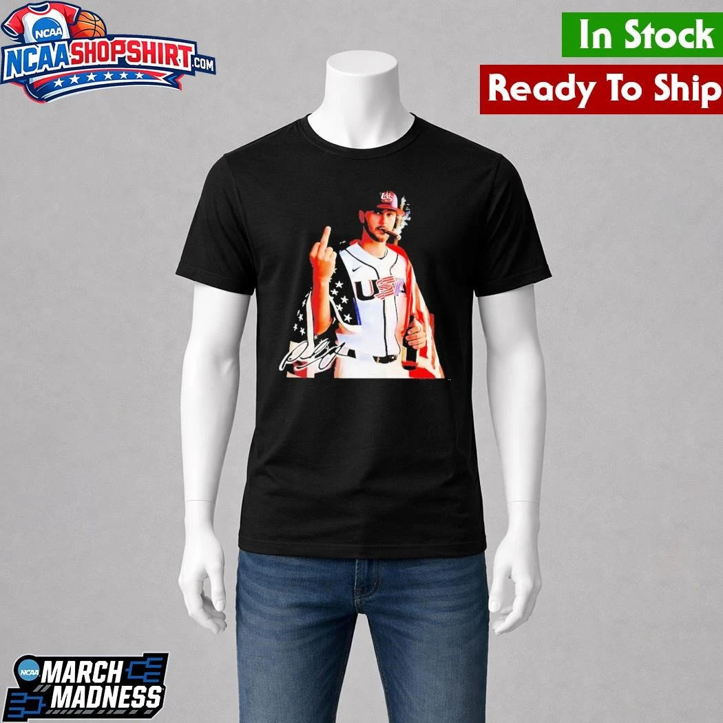 Bold Paul Skenes USA Baseball Smoking And Middle Finger Shirt
