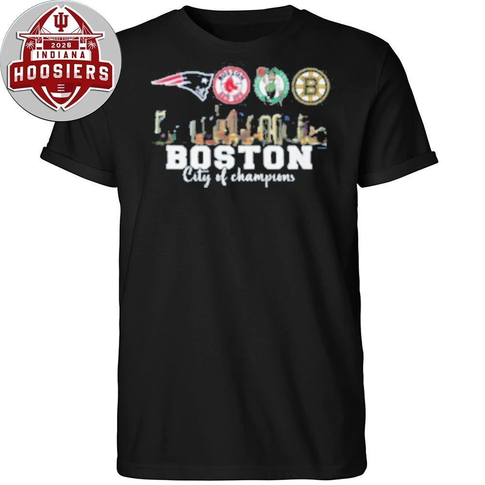 Boston City of Champions Skyline Sports Teams Logo T-Shirt