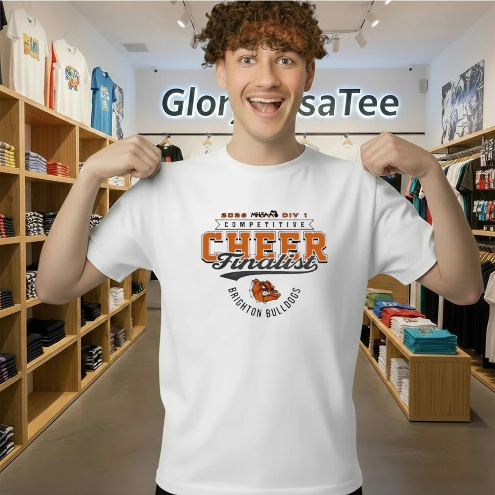 Brighton Bulldogs 2026 MHSAA Cheer D1 Finalist logo shirt