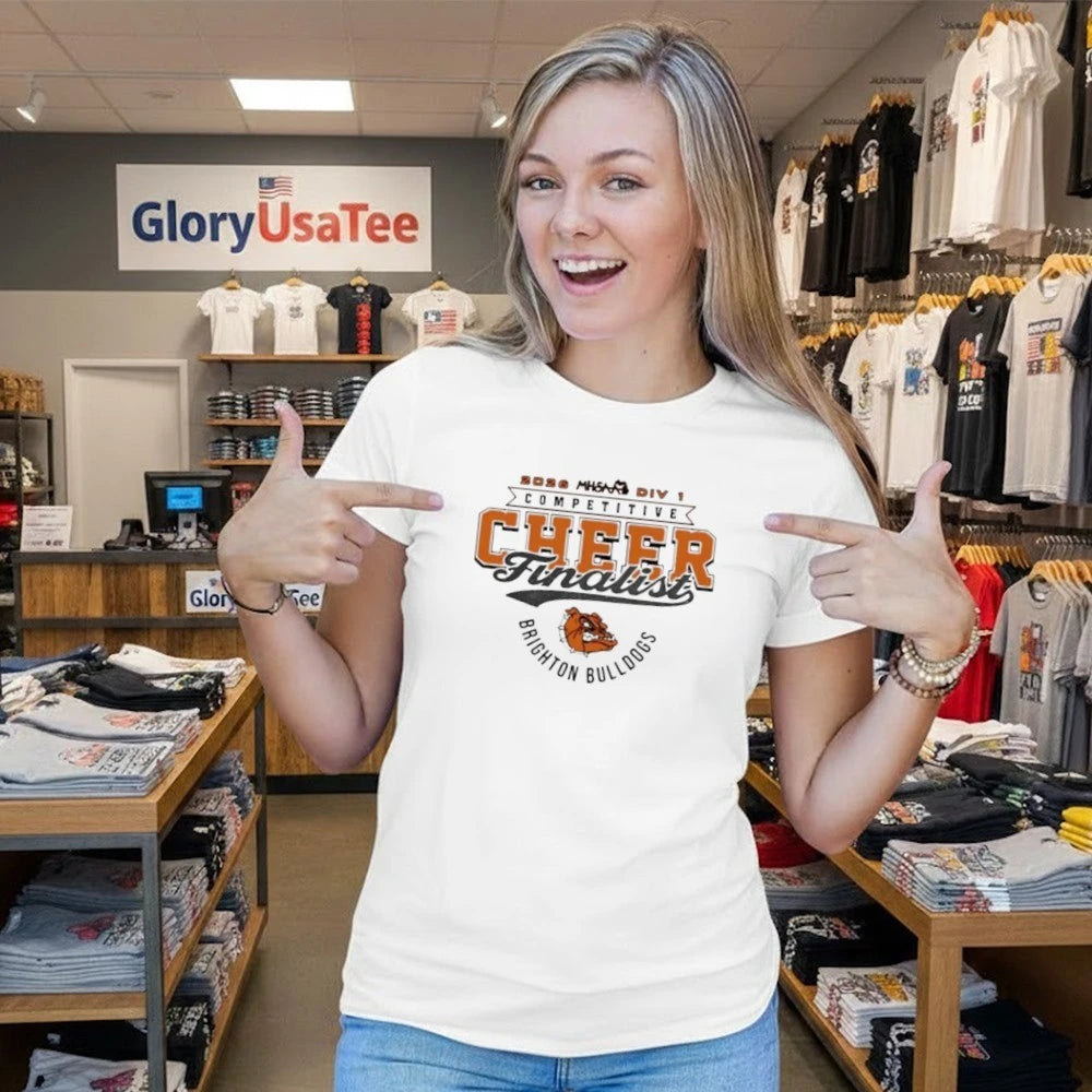 Brighton Bulldogs 2026 MHSAA Cheer D1 Finalist logo shirt