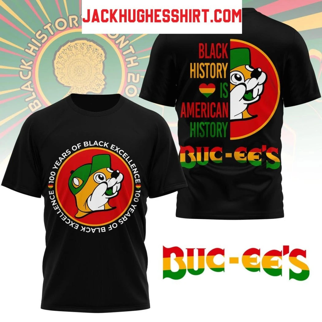 Buc-ee’s Black Month 100 Years Logo Two Sided Hoodie T-Shirt