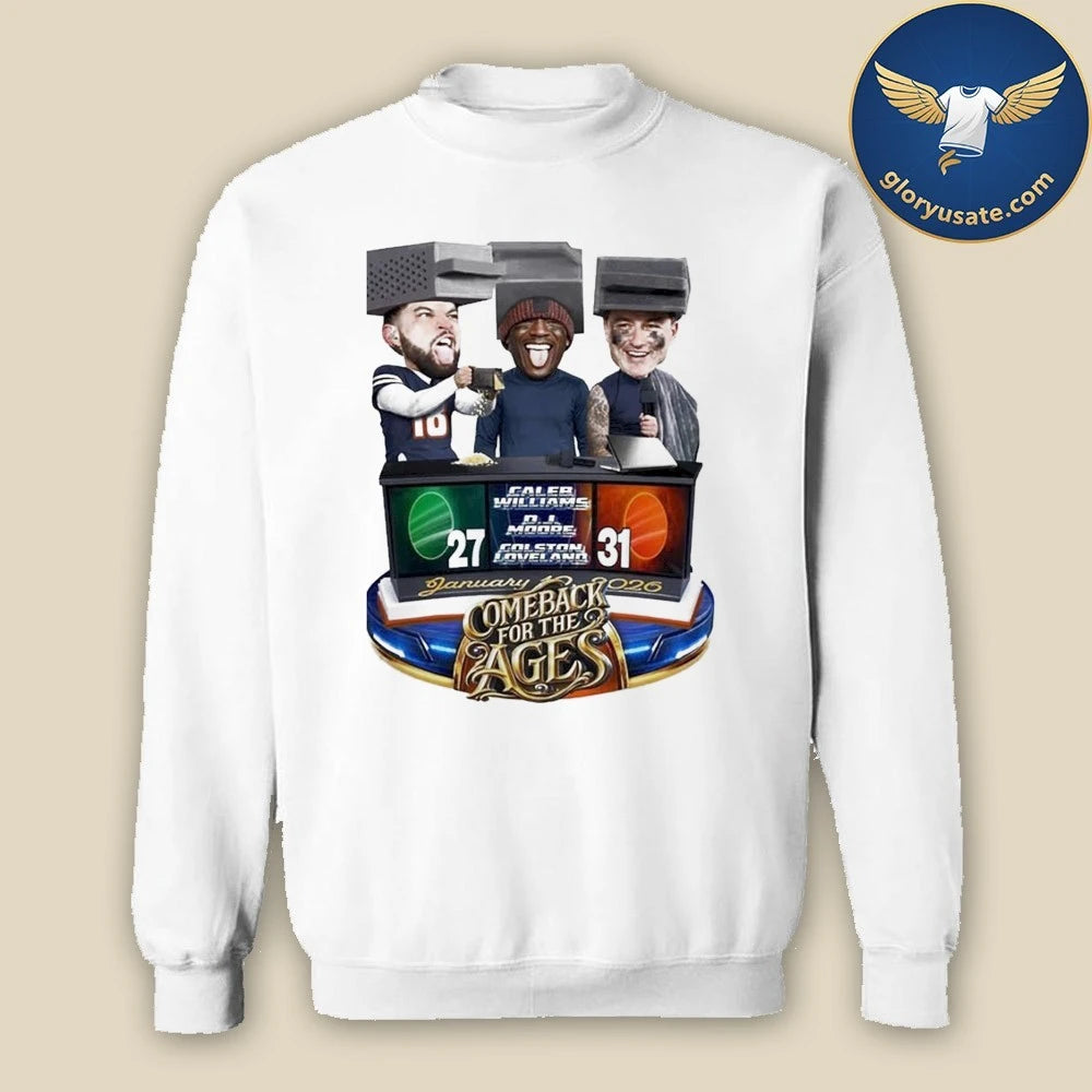 Caleb Williams Colston Loveland DJ Moore Comeback For The Ages Chicago Football Shirt